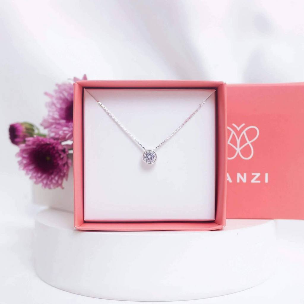 Kit Presente Prata 925 Colar Ponto de Luz Zircônia Cristal 8mm 45 cm