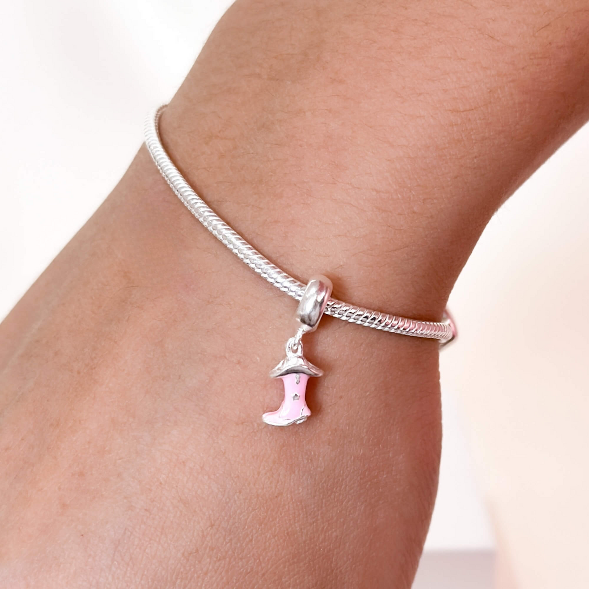 Berloque Bota Rosa e Chapéu Country Prata 925