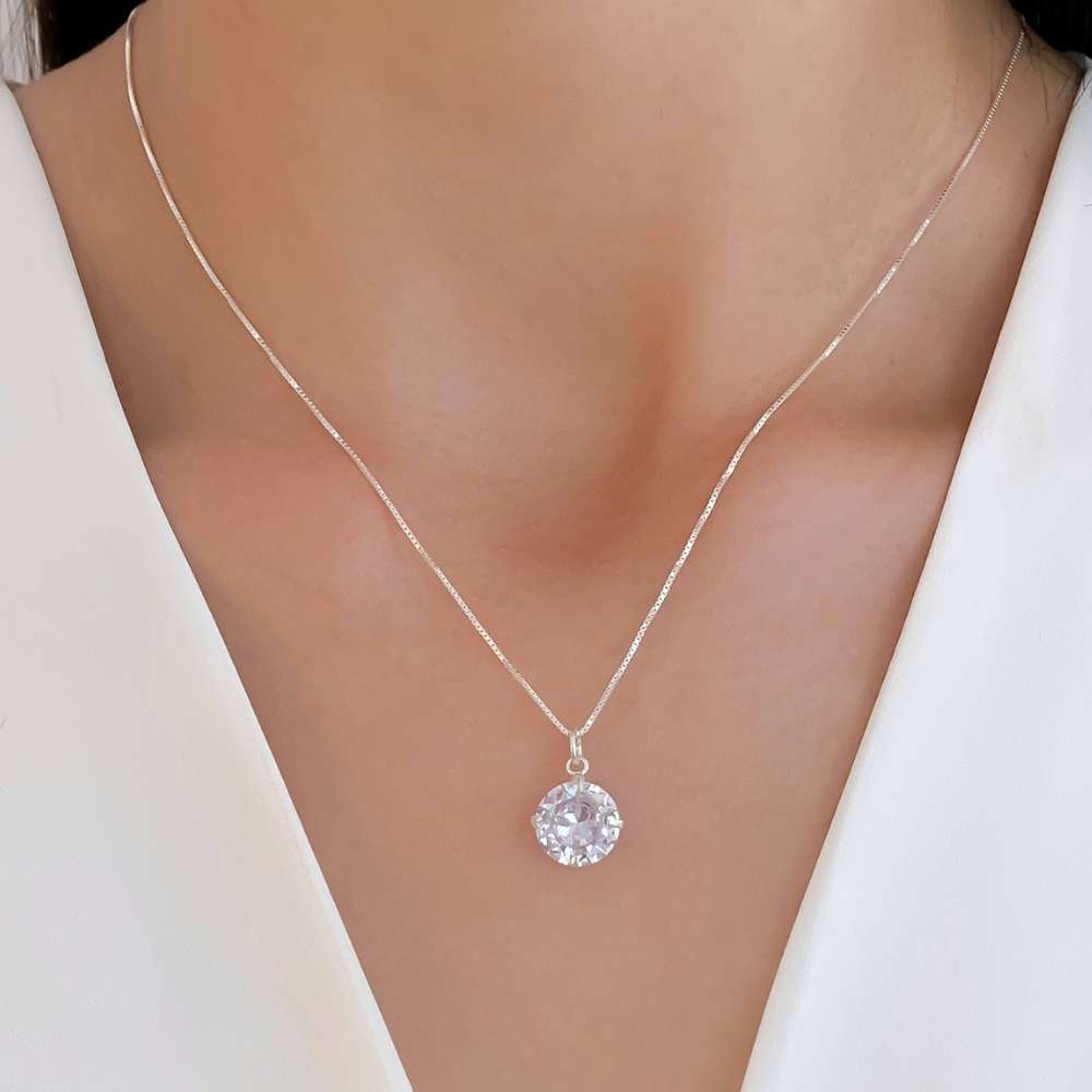 Colar Ponto de Luz Cristal 10mm Prata 925