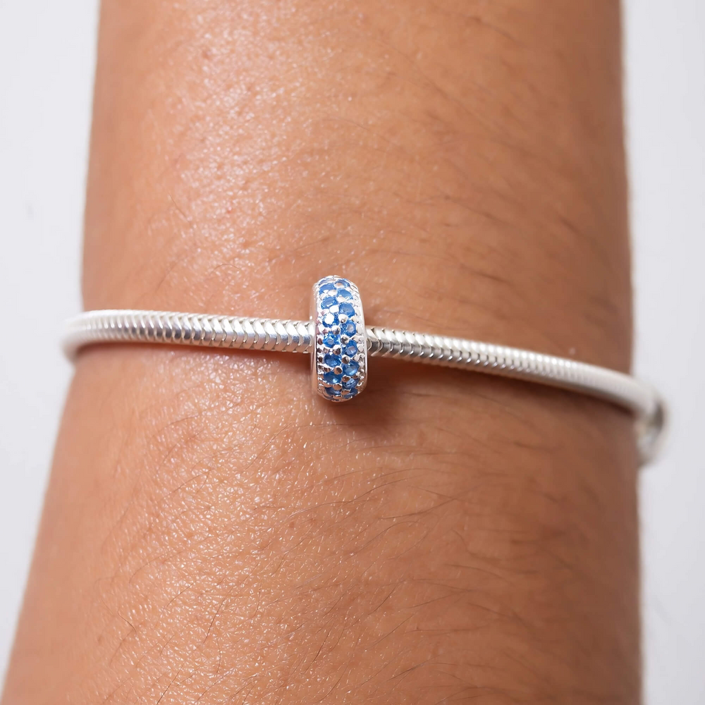 Berloque Separador Zircônia Azul Celeste Prata 925