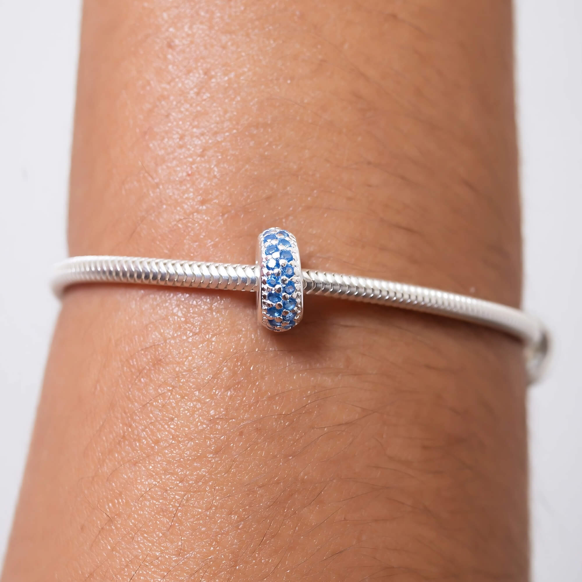 Berloque Separador Zircônia Azul Celeste Prata 925