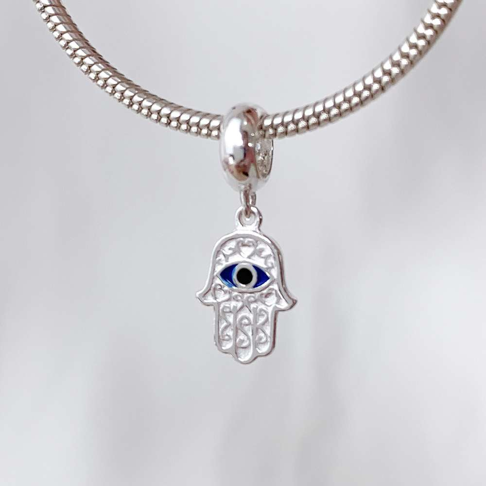 Berloque Hamsa Azul Pingente Prata 925