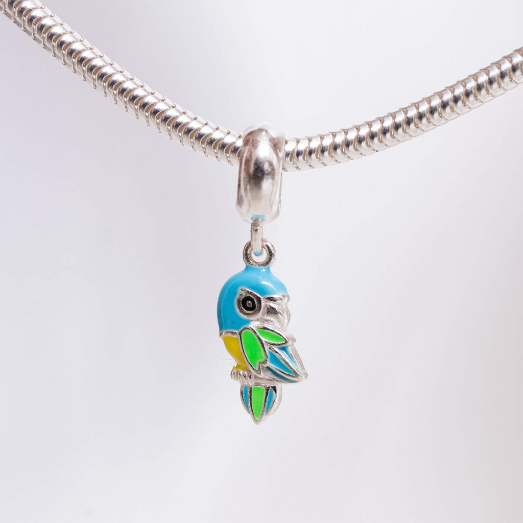 Berloque Arara Azul Pássaro Prata 925