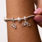 Leve 3 pague 2 - Kit de Berloques em Prata 925 com Coração e Halter, Bicicleta e Ganhe Mini Separador Corações