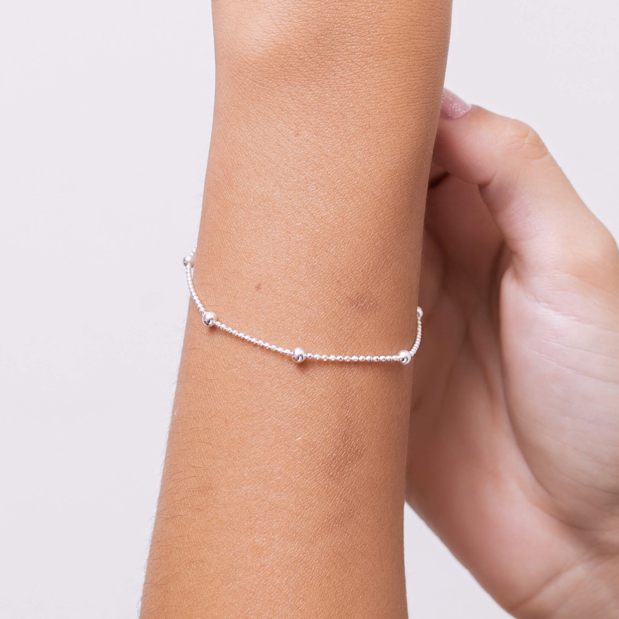 Pulseira Bolinha Diamantada com Bolinhas Prata 925