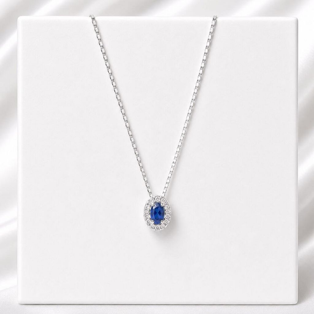 Colar de Prata 925 Azul Com Zircônias Cristais 45 cm