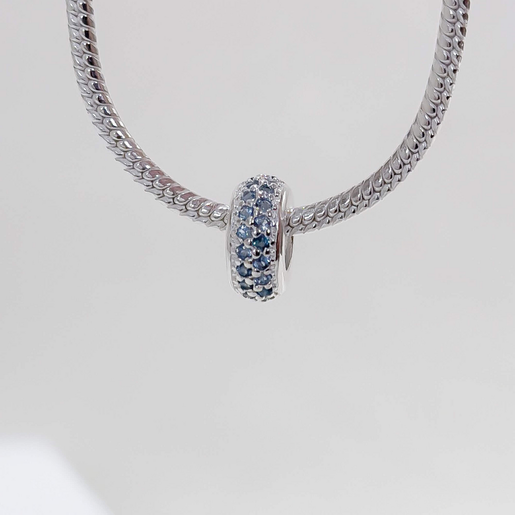 Berloque Separador Zircônia Azul Celeste Prata 925