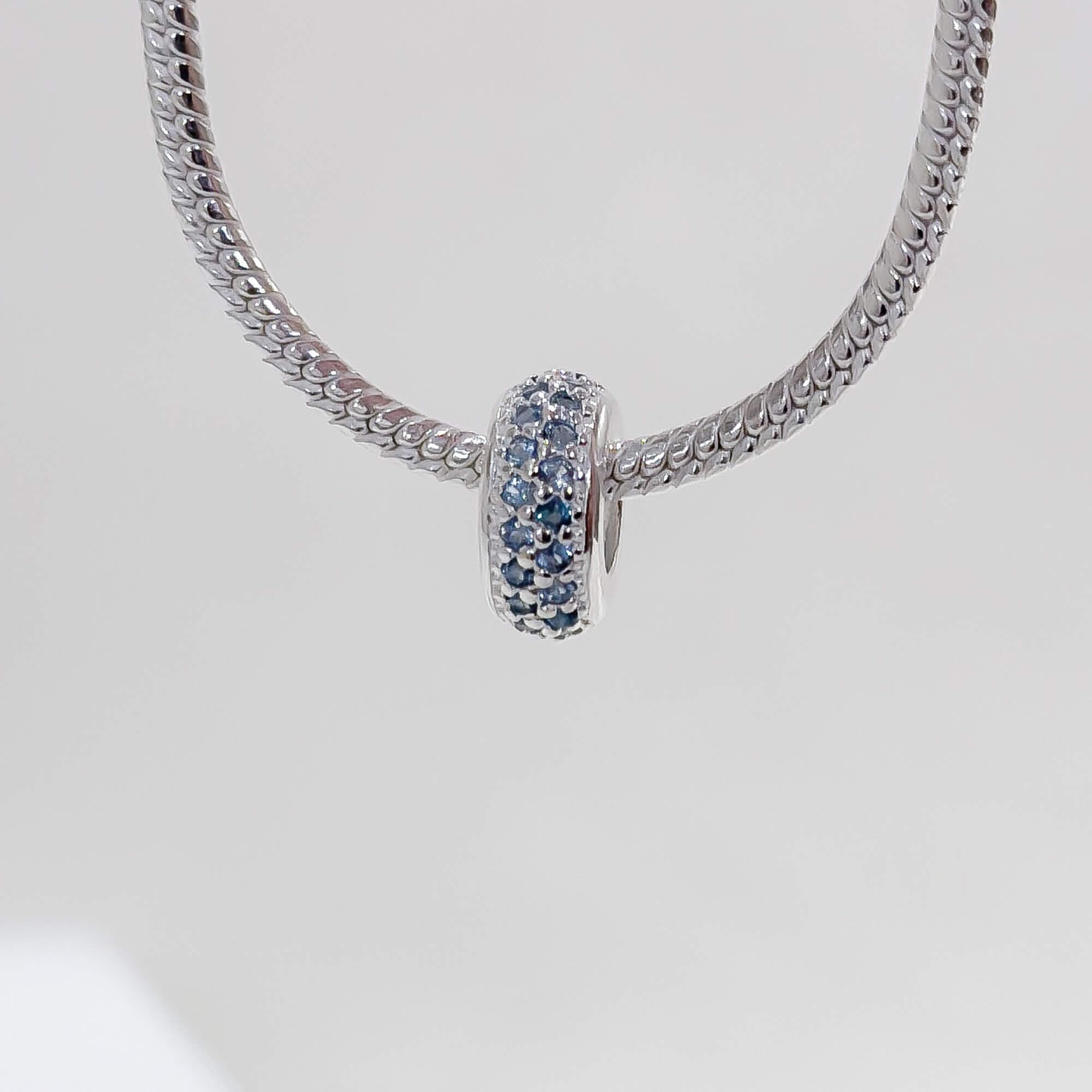 Berloque Separador Zircônia Azul Celeste Prata 925