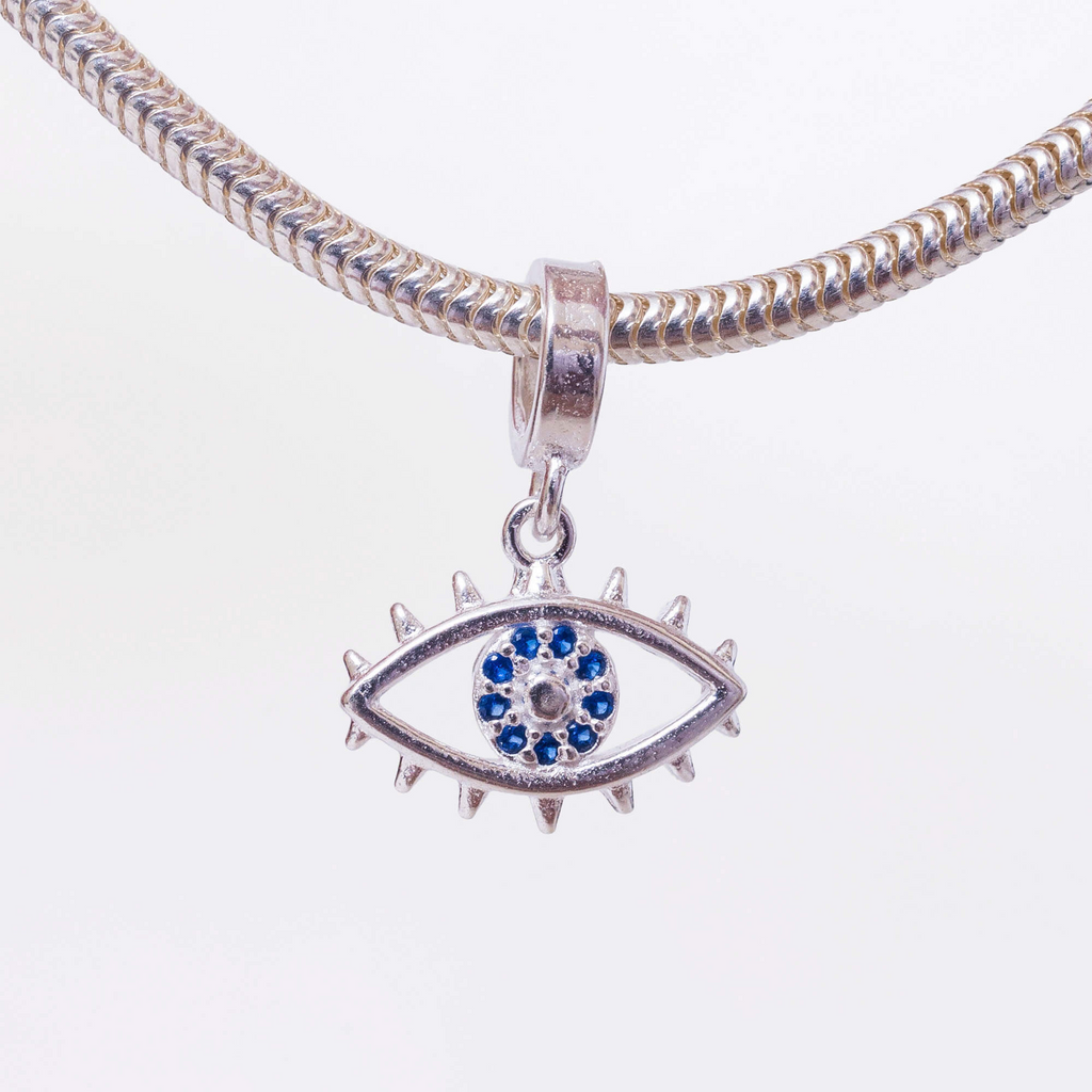 Berloque Olho Grego Pingente Zircônia Azul Prata 925