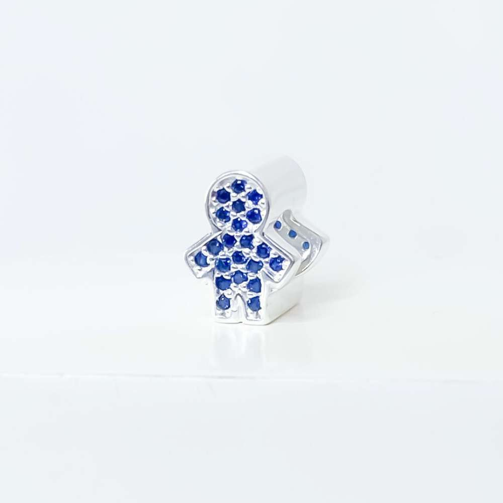 Berloque Separador Menino com Zircônia Azul Prata 925