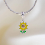 Berloque Girassol Amarelo Prata 925