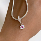 Berloque Flor Zircônia Rosa Prata 925