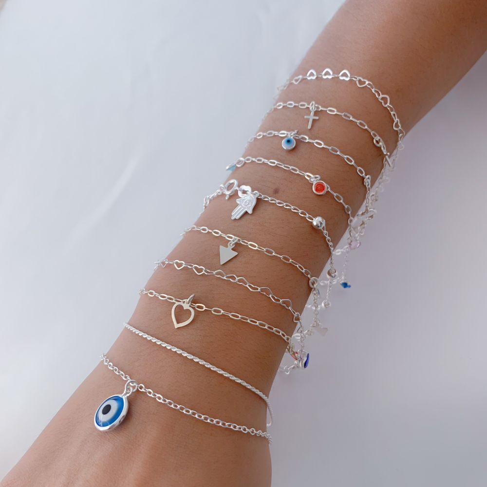 Pulseira Elo de Corações 18cm Prata 925