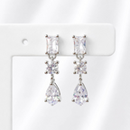 Brinco Zircônia Baguete Com Gota Cristal Prata 925