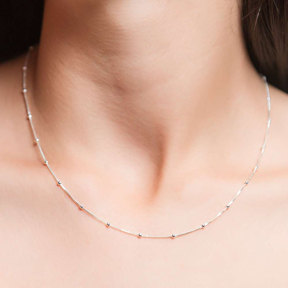 Corrente Veneziana Com Bolinhas 40cm Prata 925
