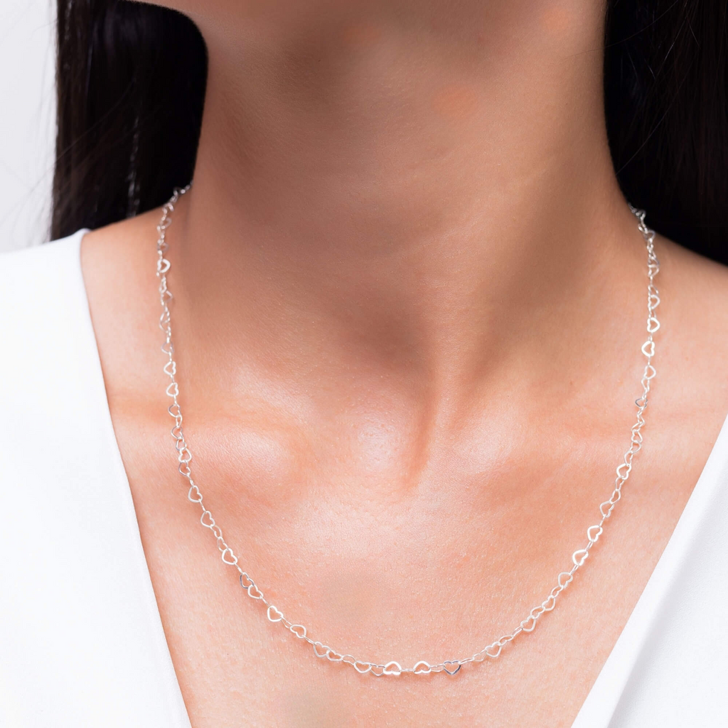 Corrente Elo de Corações 50cm Prata 925