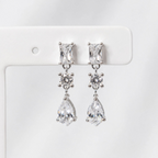 Brinco Zircônia Baguete Com Gota Cristal Prata 925