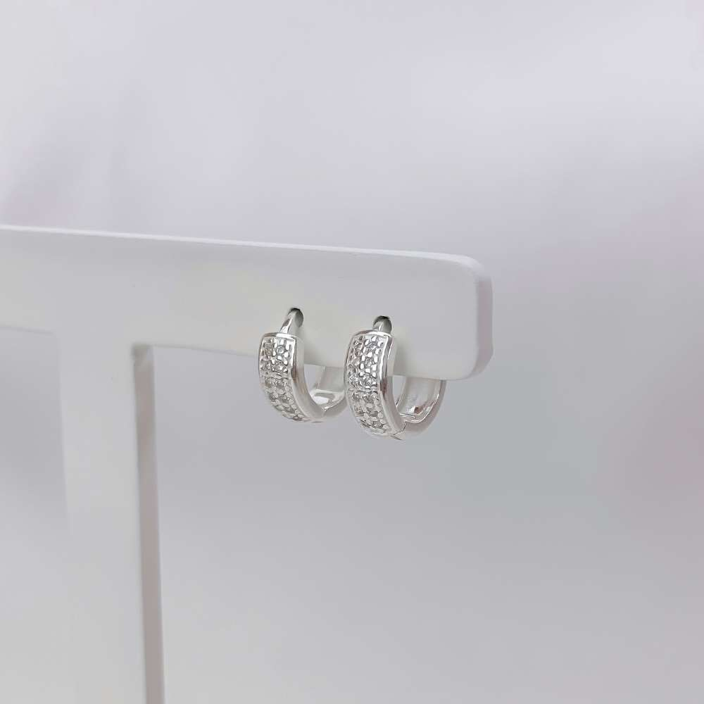 Brinco Argola Click P Cravejado com Zircônias Cristal Prata 925