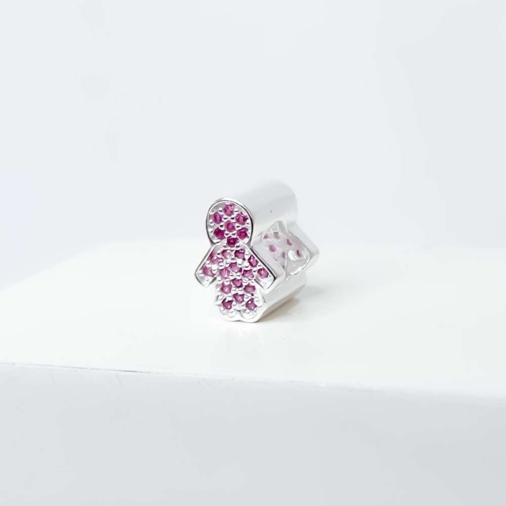 Berloque Separador Menina com Zircônia Pink Prata 925