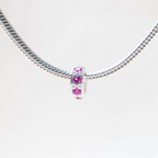 Berloque Mini Separador Zircônia Rosa Pink Prata 925