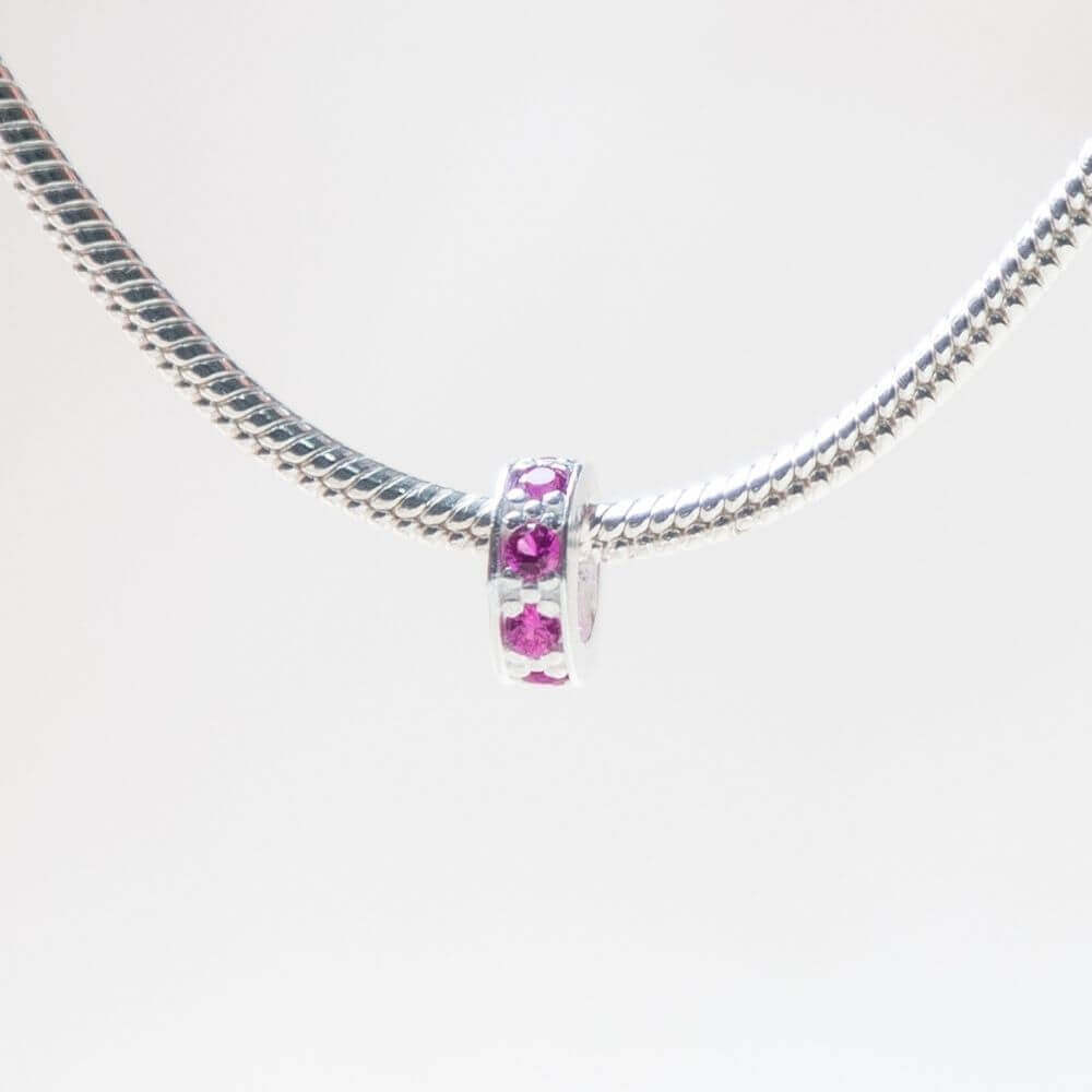 Berloque Mini Separador Zircônia Rosa Pink Prata 925