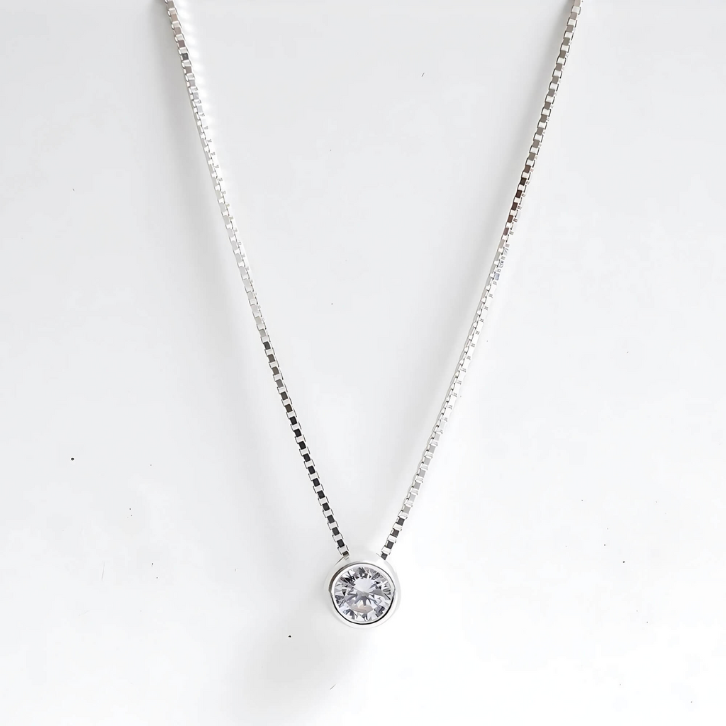 Colar Ponto de Luz Zircônia Cristal 6mm 40 cm Prata 925