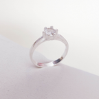 Anel de Prata 925 Solitário Cristal Liso