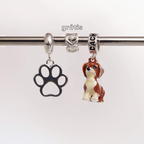 Leve 3 pague 2 - Kit de Berloques Prata 925 com Patinha Vazada, Dachshund Marrom e Ganhe Mini Separador Corações