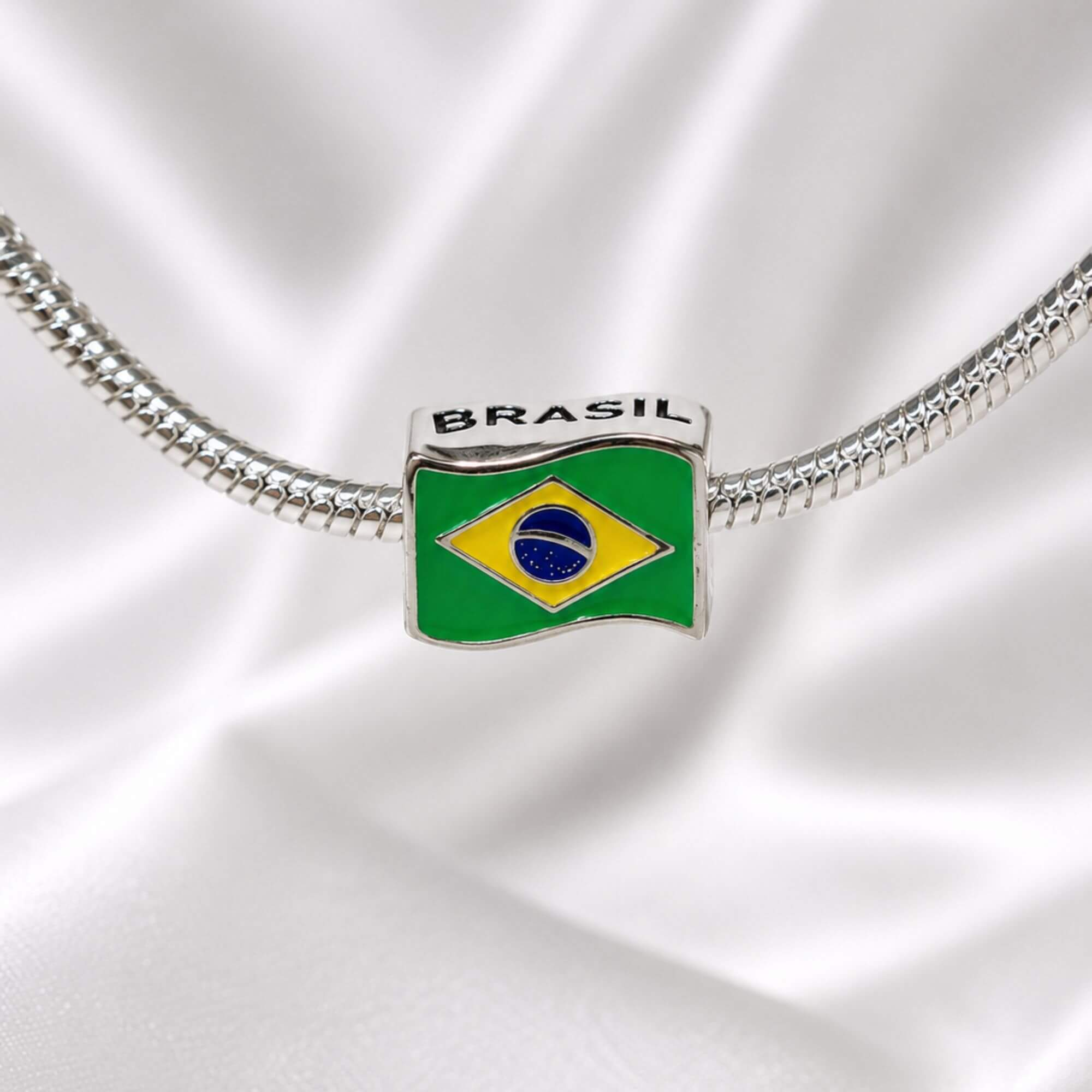 Berloque  Separador Bandeira do Brasil Prata 925