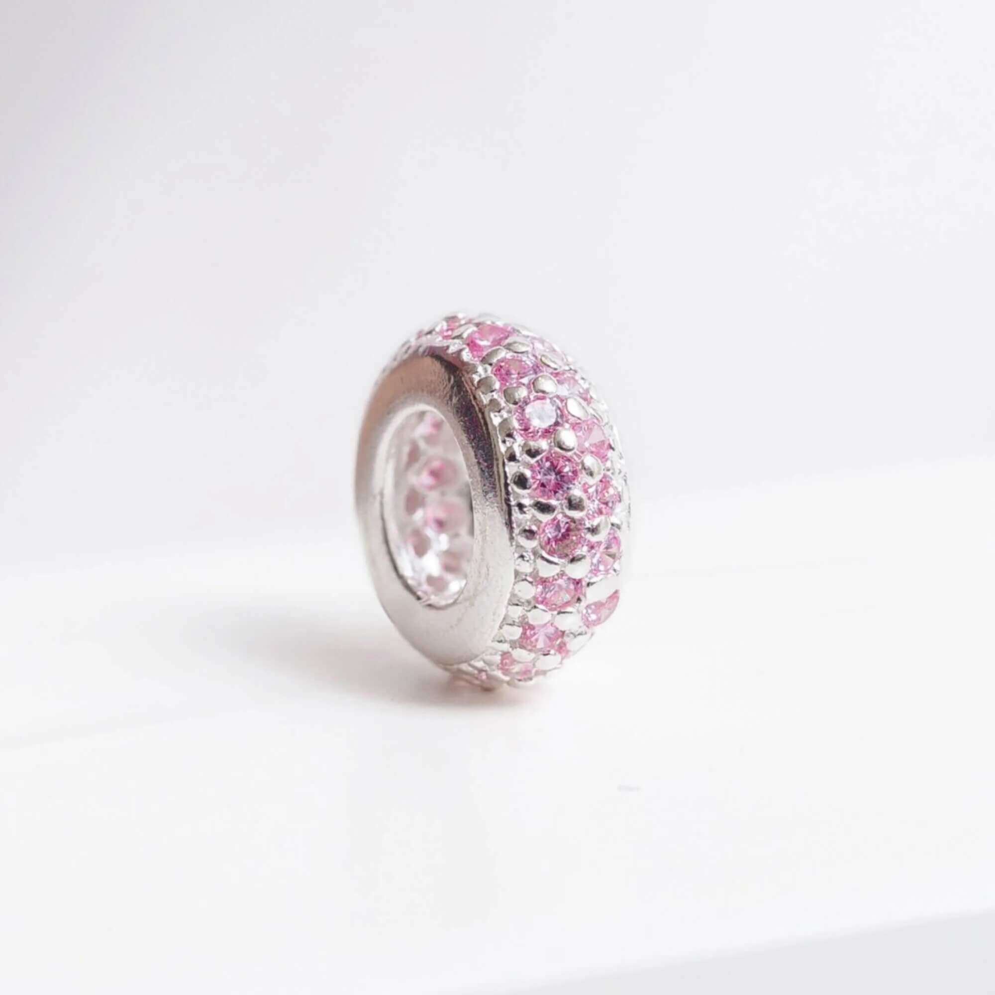 Berloque Separador Zircônia Rosa Bebê Prata 925