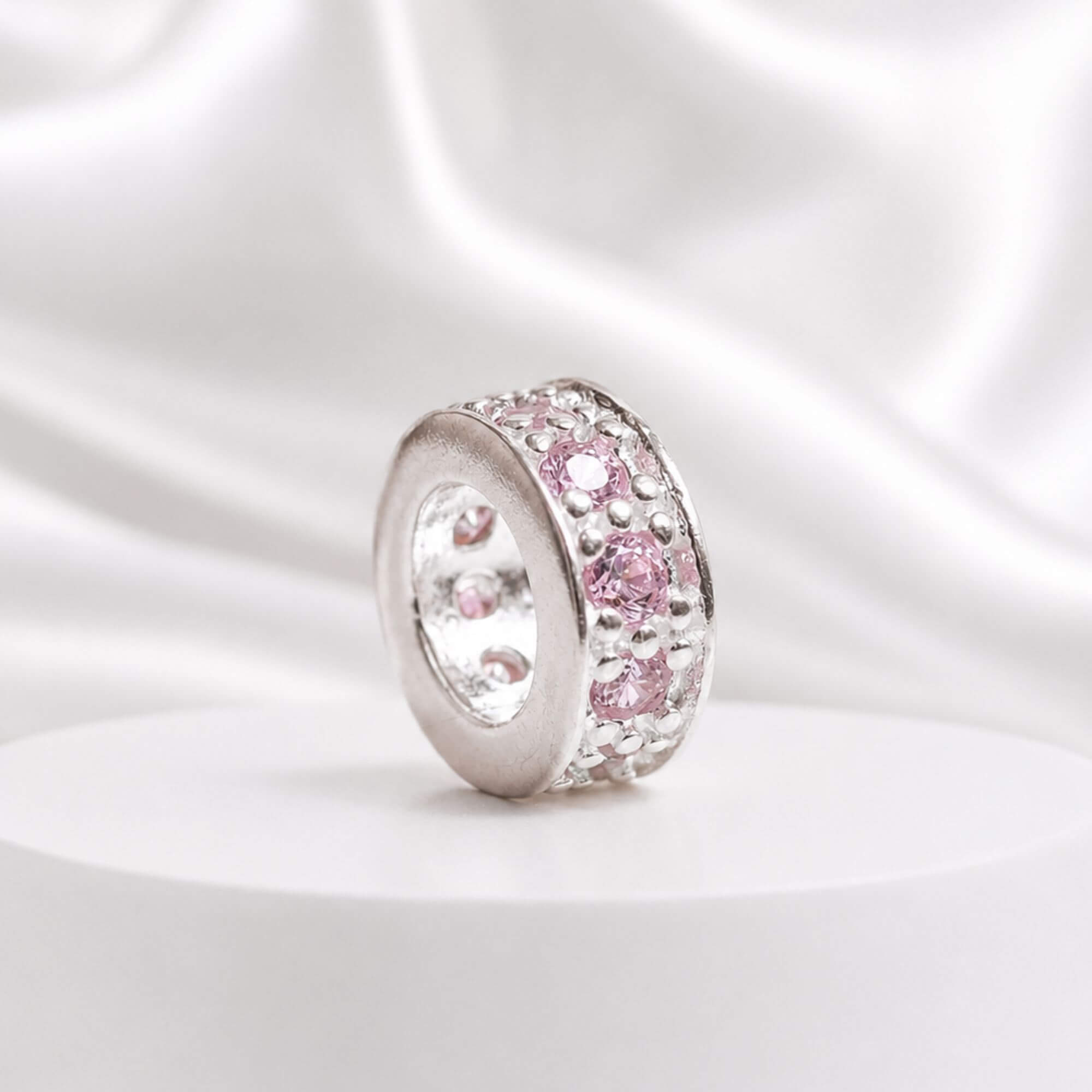 Berloque Mini Separador Zircônia Rosa Bebê Prata 925