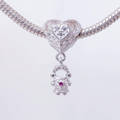 Berloque Separador Coração Menina Zircônia Rosa Pink Prata 925
