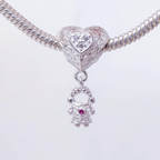 Berloque Separador Coração Menina Zircônia Rosa Pink Prata 925