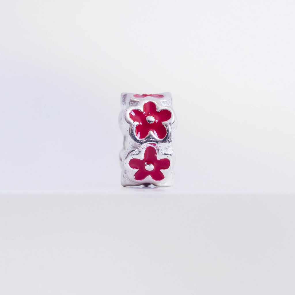 Berloque Mini Separador Flor Vermelha Prata 925
