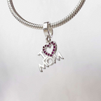 Berloque Coração Cravejado Pink I Love Mom Prata 925