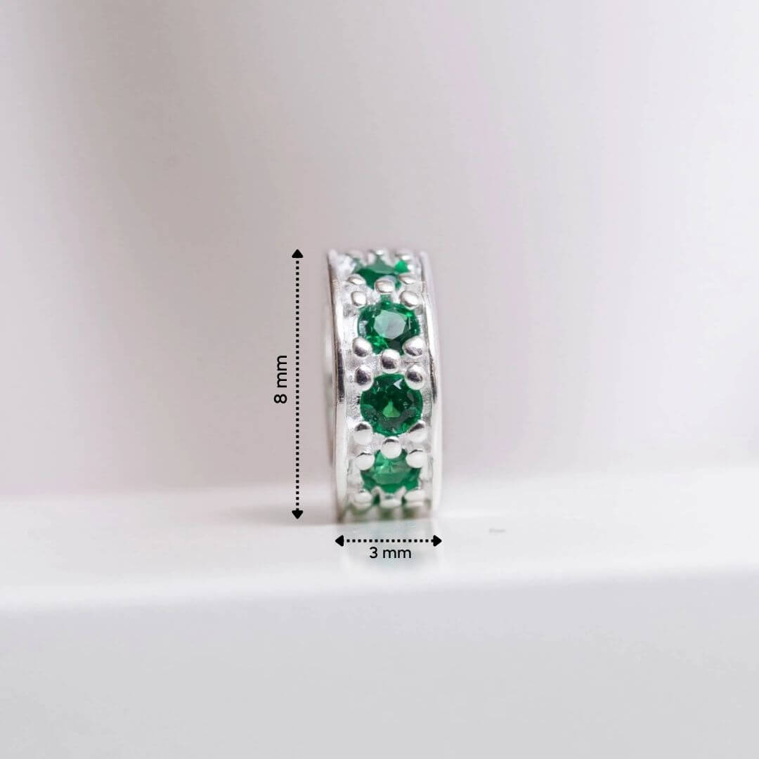 Berloque Mini Separador Zircônia Verde Prata 925