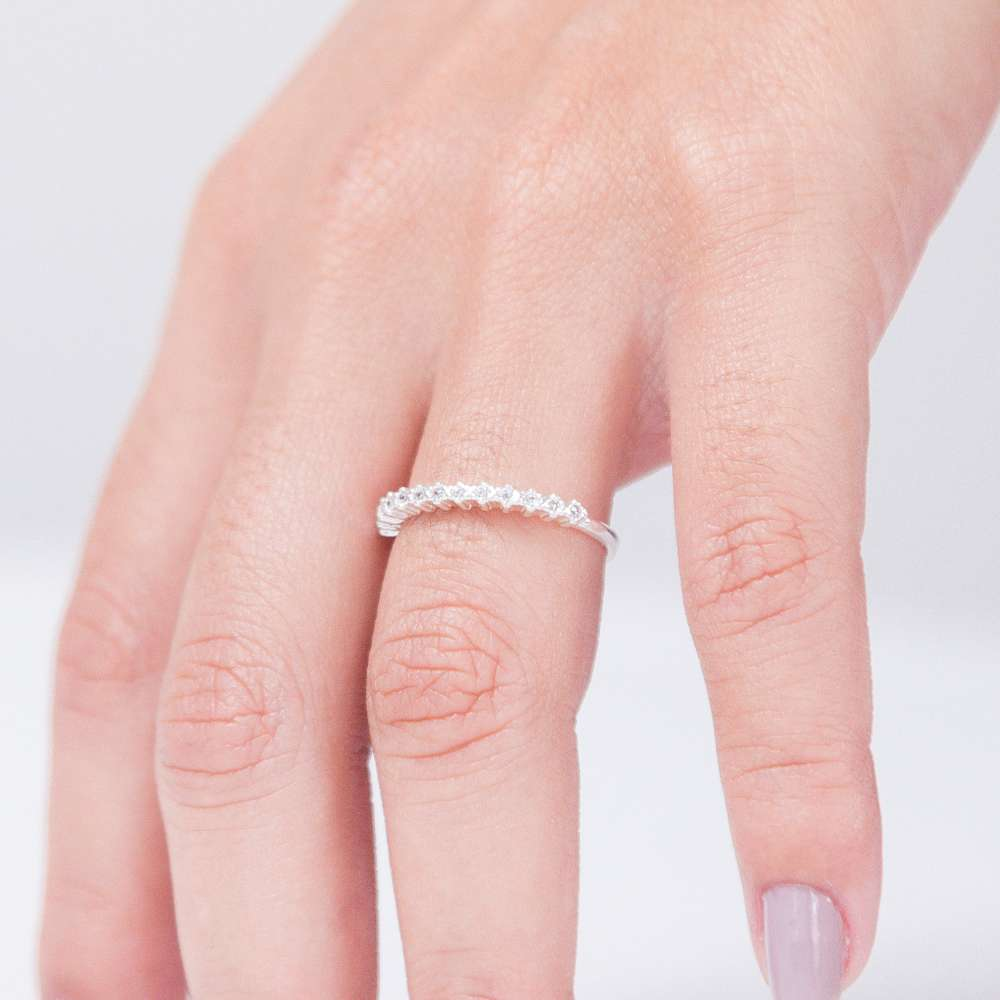 Kit de Anéis em Prata 925 Solitário com Zircônia + 2 Aparadores Cravejados