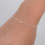 Pulseira Elo de Corações 18cm Prata 925