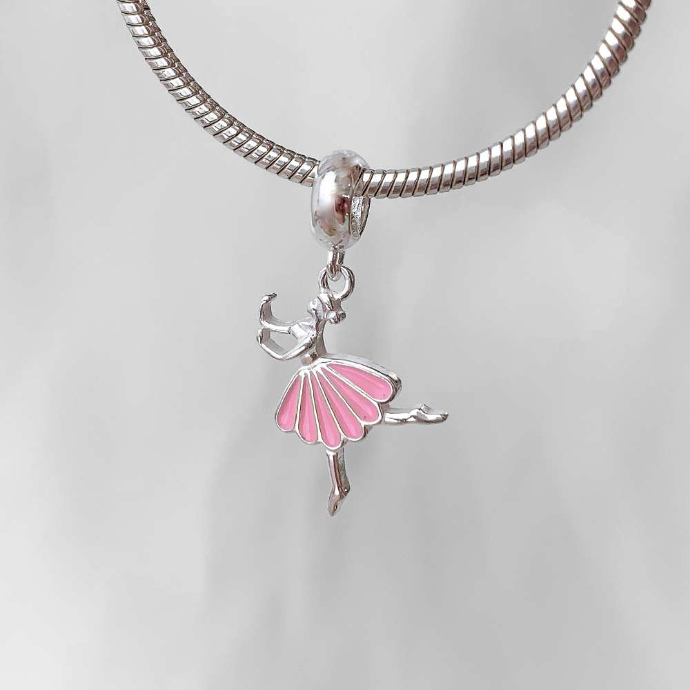 Berloque Bailarina Rosa Prata 925