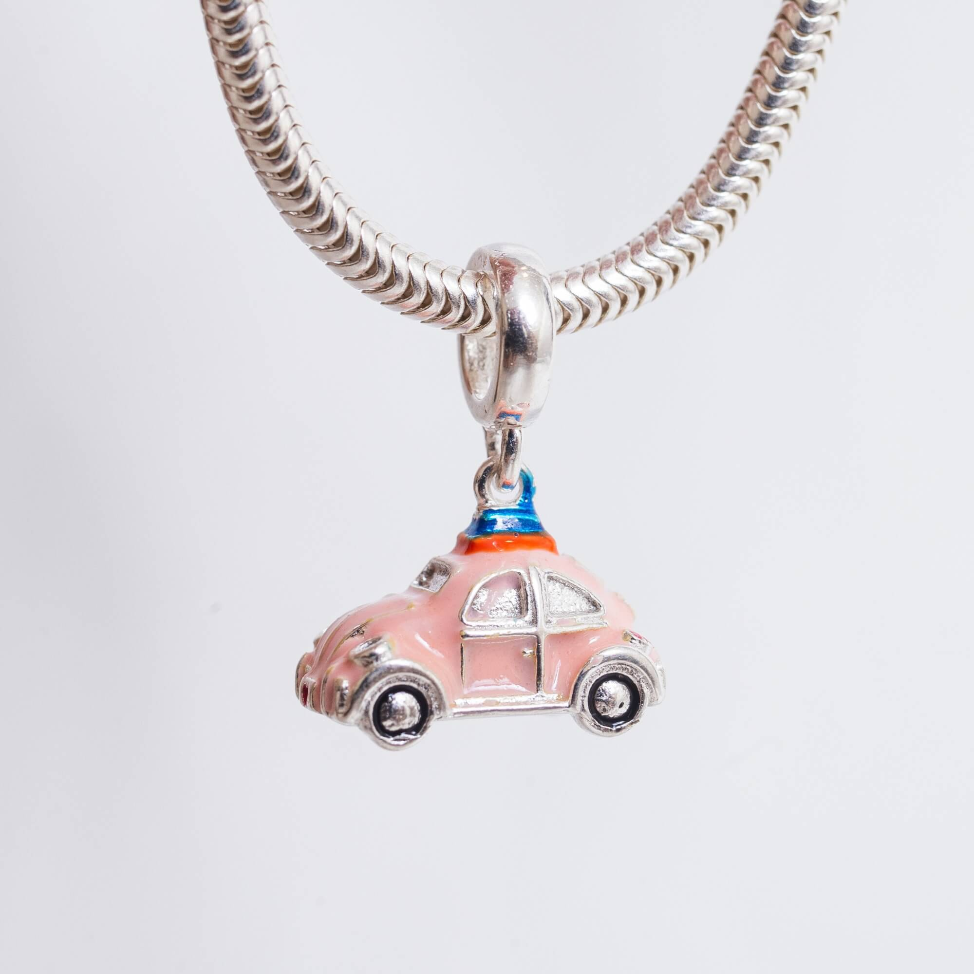 Berloque Fusca Rosa Prata 925