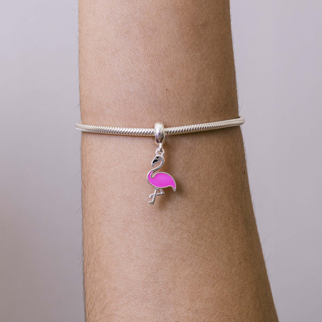 Berloque Flamingo Rosa Prata 925