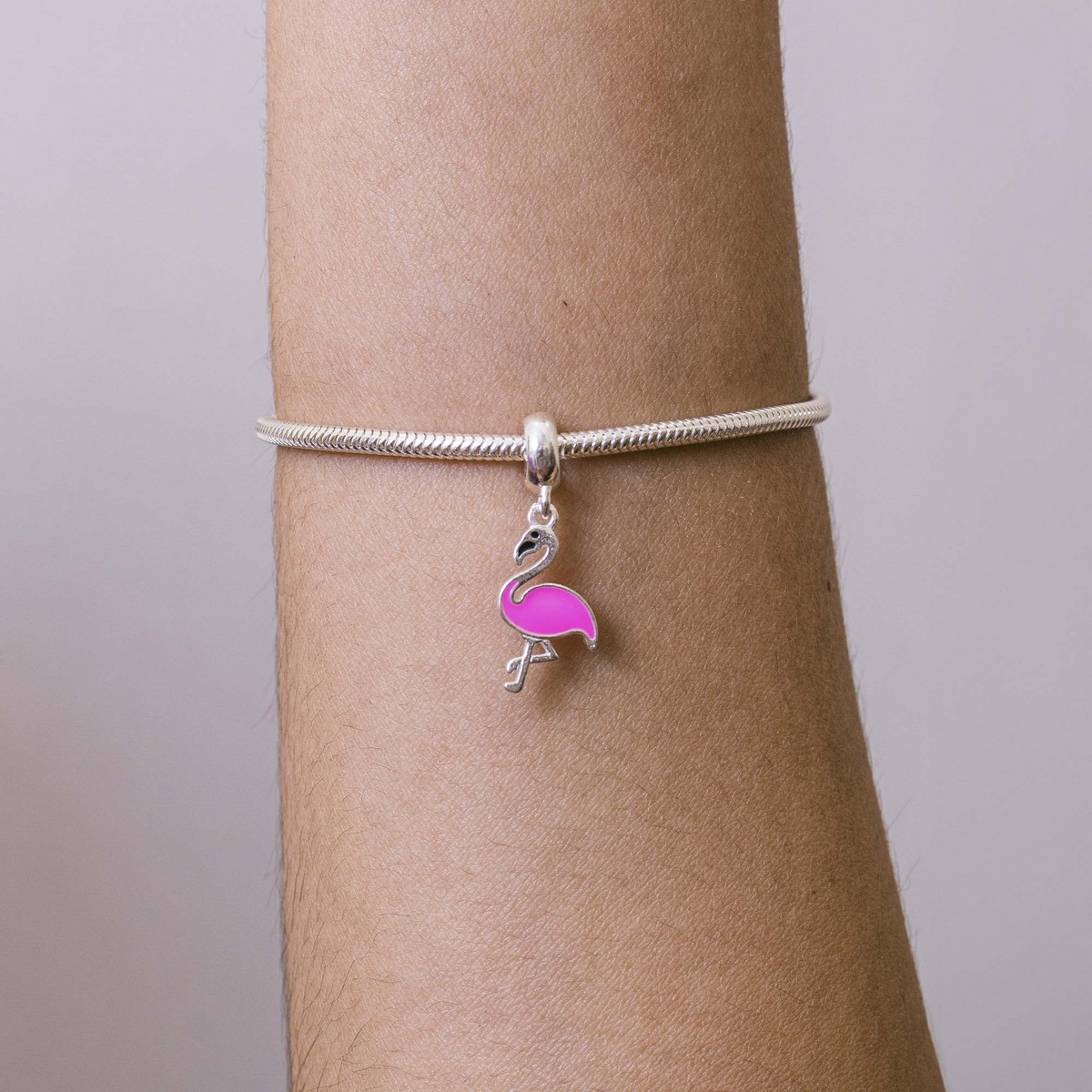 Berloque Flamingo Rosa Prata 925