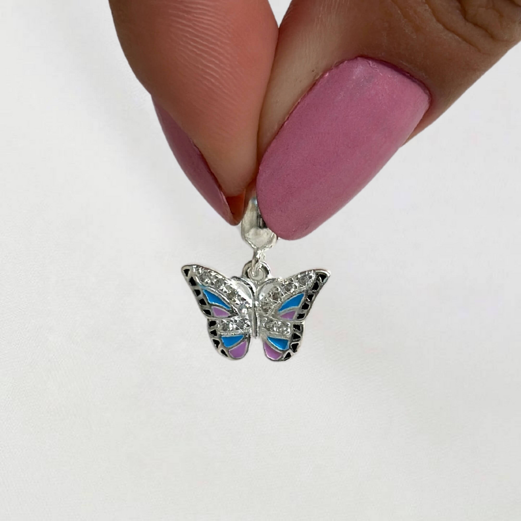 Berloque Borboleta Colorida Com Zircônias Prata 925