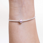 Berloque Mini Separador Corações com Zircônia Rosa Pink Prata 925