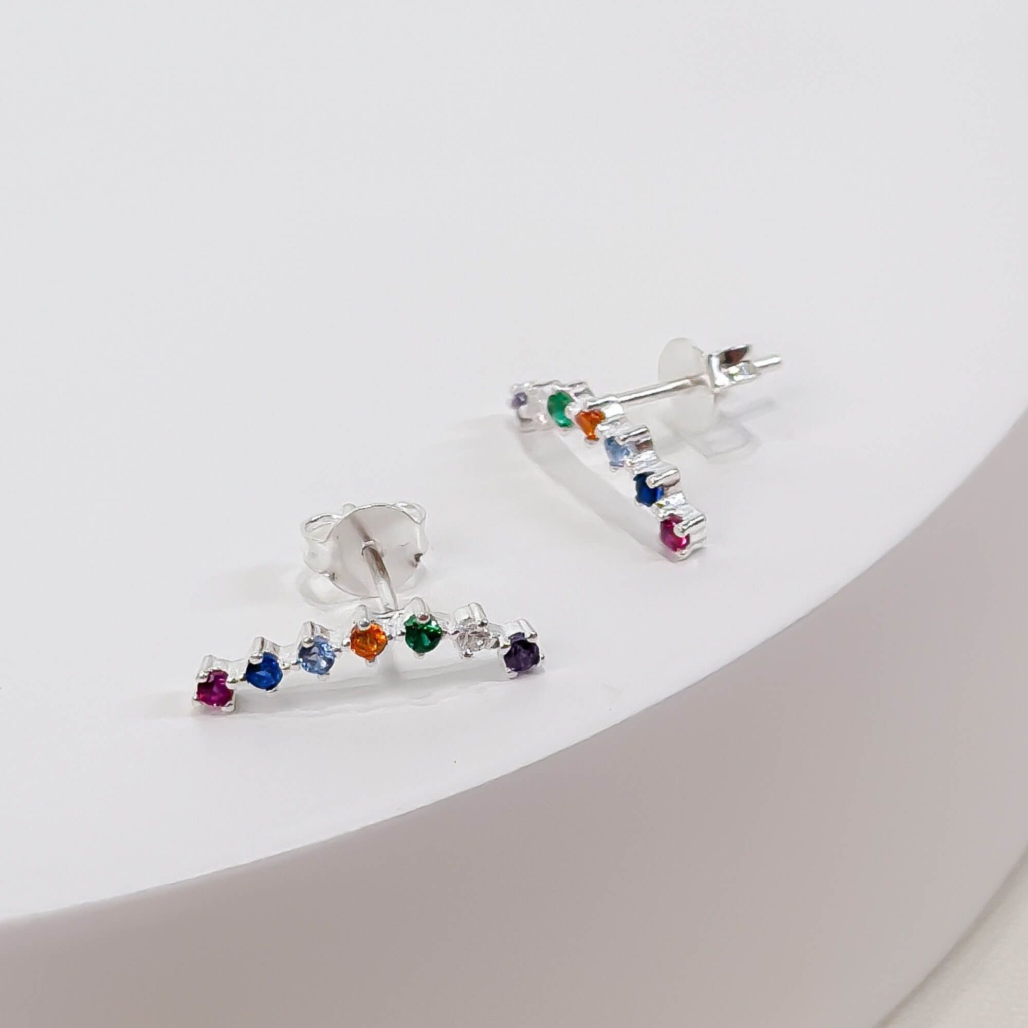 Brinco Ear Cuff Zircônias Coloridas Prata 925