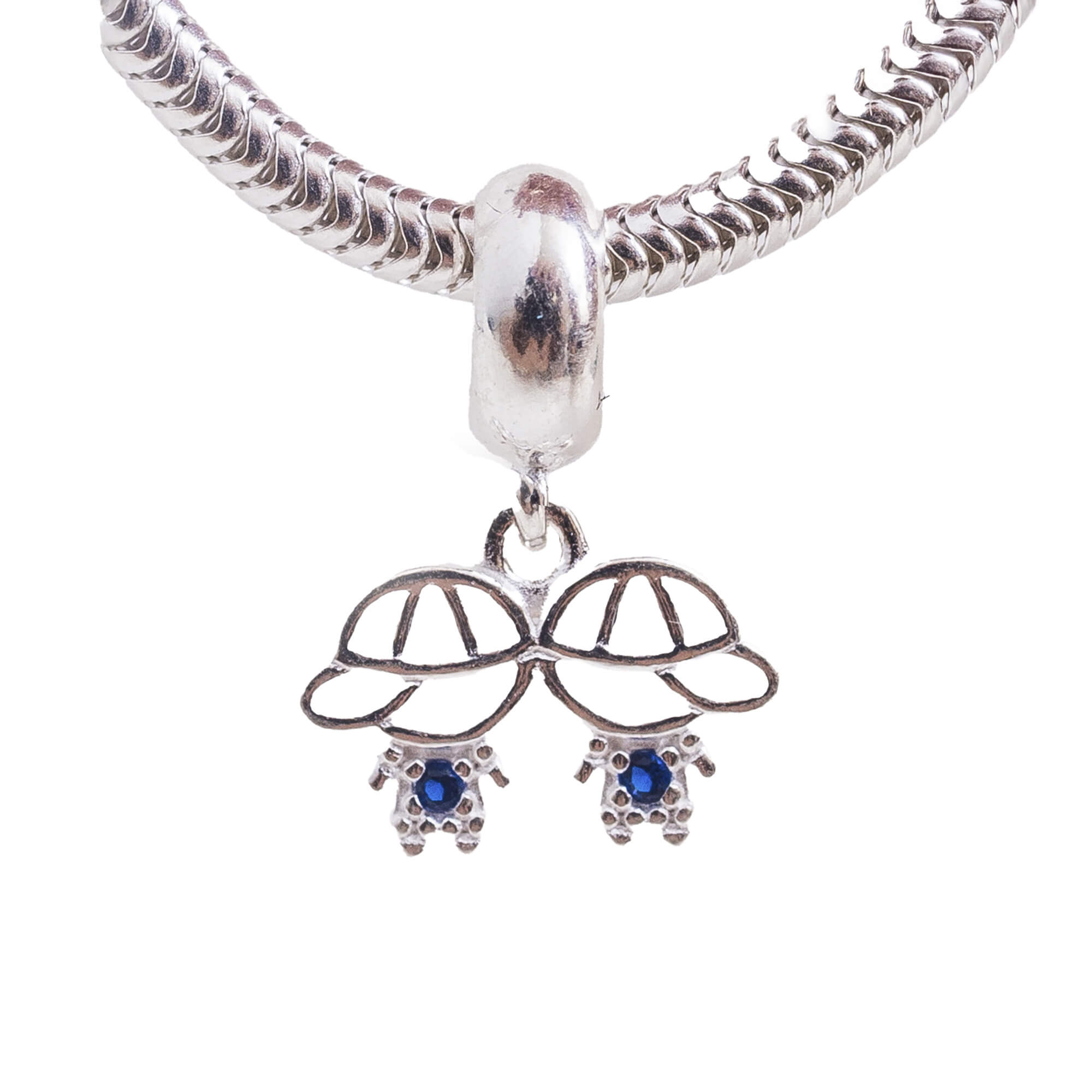 Berloque Filhos Zircônia Azul Prata 925