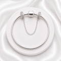 Kit Pulseira Tradicional Lisa + Corrente de Segurança Cravejada Zircônia Cristal Prata 925
