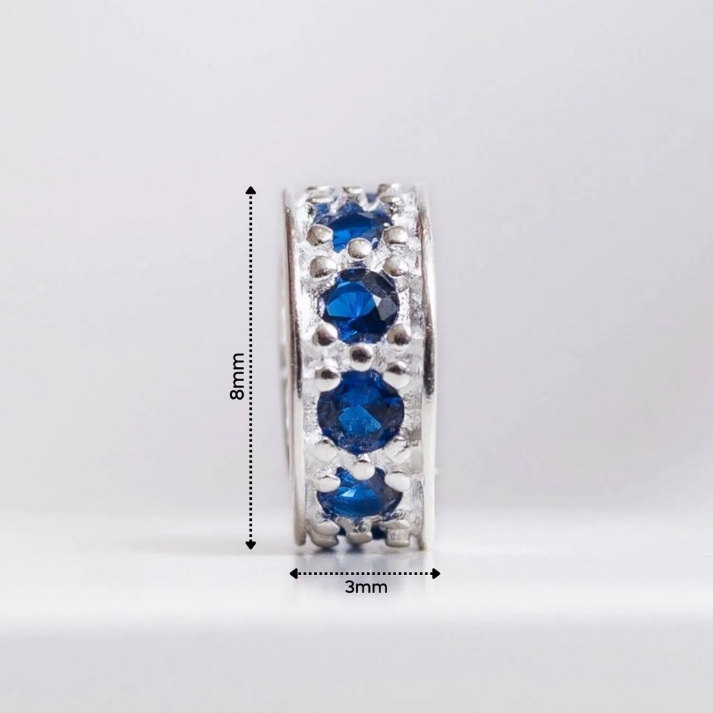 Berloque Mini Separador Zircônia Azul Prata 925