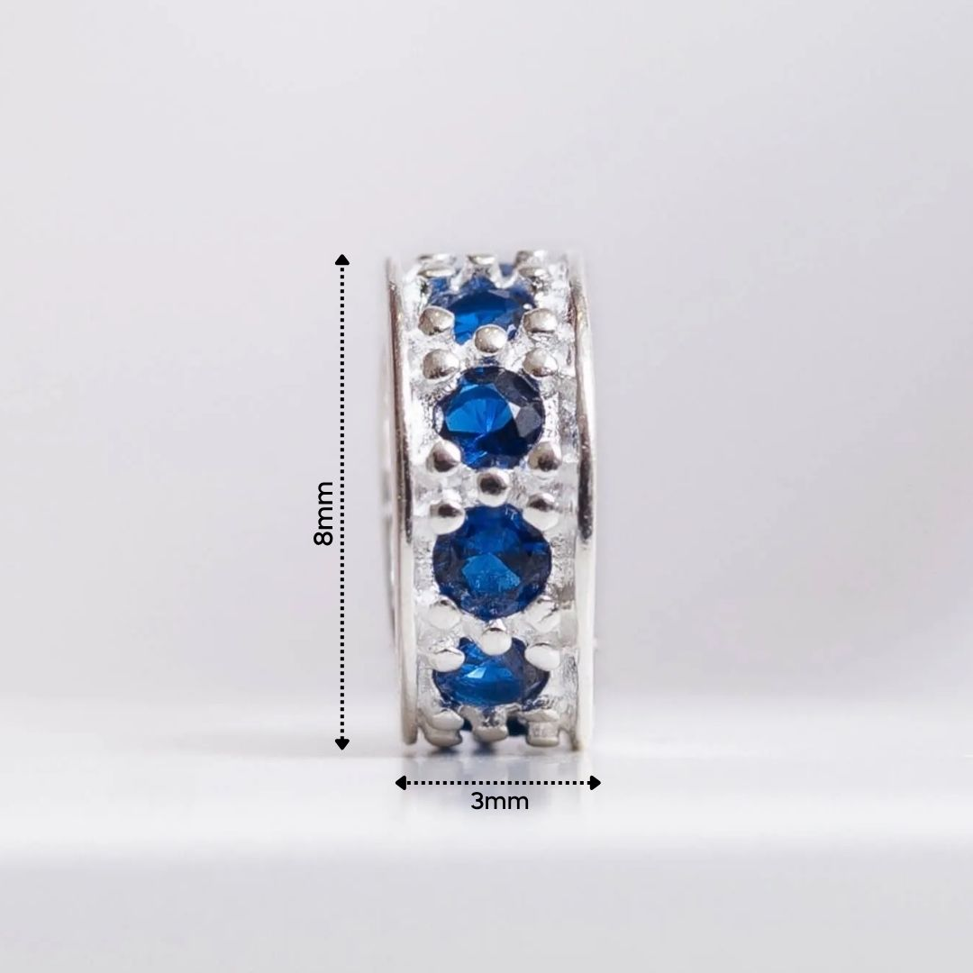 Berloque Mini Separador Zircônia Azul Prata 925