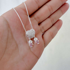 Colar Coração Cravejado com Meninas Zircônias Pink Prata 925
